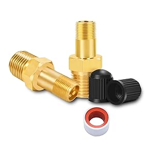 GODESON 1/8 NPT Tank Valve, Anti-Corrosion Brass Schrader Valve with 1/8 Male NPT and Caps, Air valve Using with Air Compressor Tanks (Pack of 2) GODESON 1/8 NPT Tank Valve, Anti-Corrosion Brass Schrader Valve with 1/8 Male NPT and Caps, Air valve Using with Air Compressor Tanks (Pack of 2)