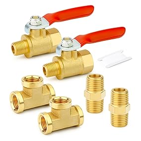 GASHER 6PCS 1/8 Inch NPT Brass Pipe Fitting, Ball Valve, Barstock Tee Brass Pipe Fitting and Air Hose Fitings GASHER 6PCS 1/8 Inch NPT Brass Pipe Fitting, Ball Valve, Barstock Tee Brass Pipe Fitting and Air Hose Fitings